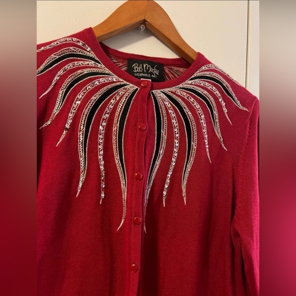 BOB MACKIE RED SWEATER with sequence (M) - Picture 2 of 6